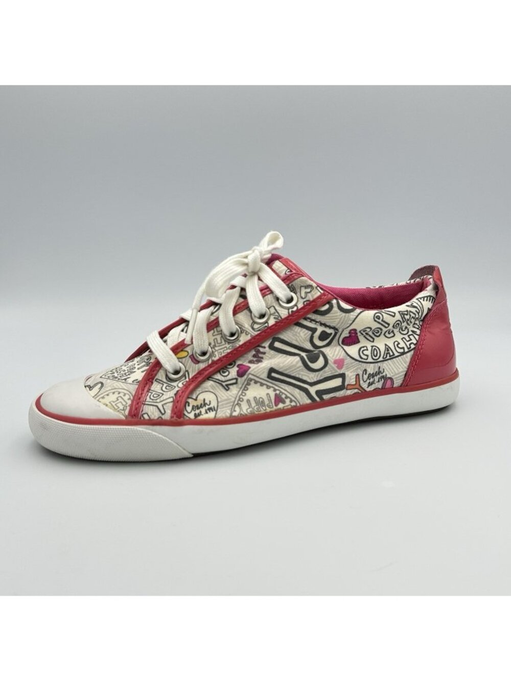 COACH Barrett Poppy Sneakers Women’s Size 7 US White Shoes Lace Up Flats Q322